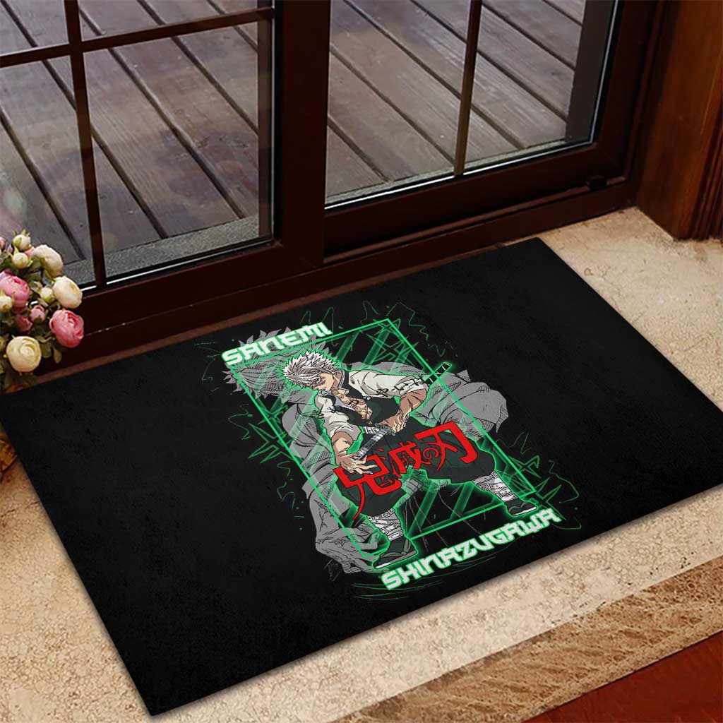 Shinazugawa Sanemi Demon Slayer Rubber Doormat with Green and Black Grid Style Design - The Mazicc