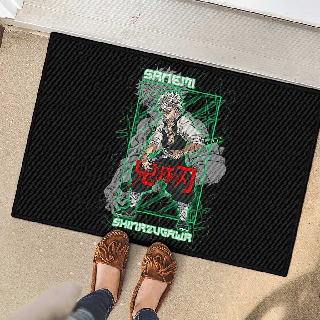 Shinazugawa Sanemi Demon Slayer Rubber Doormat with Green and Black Grid Style Design - The Mazicc
