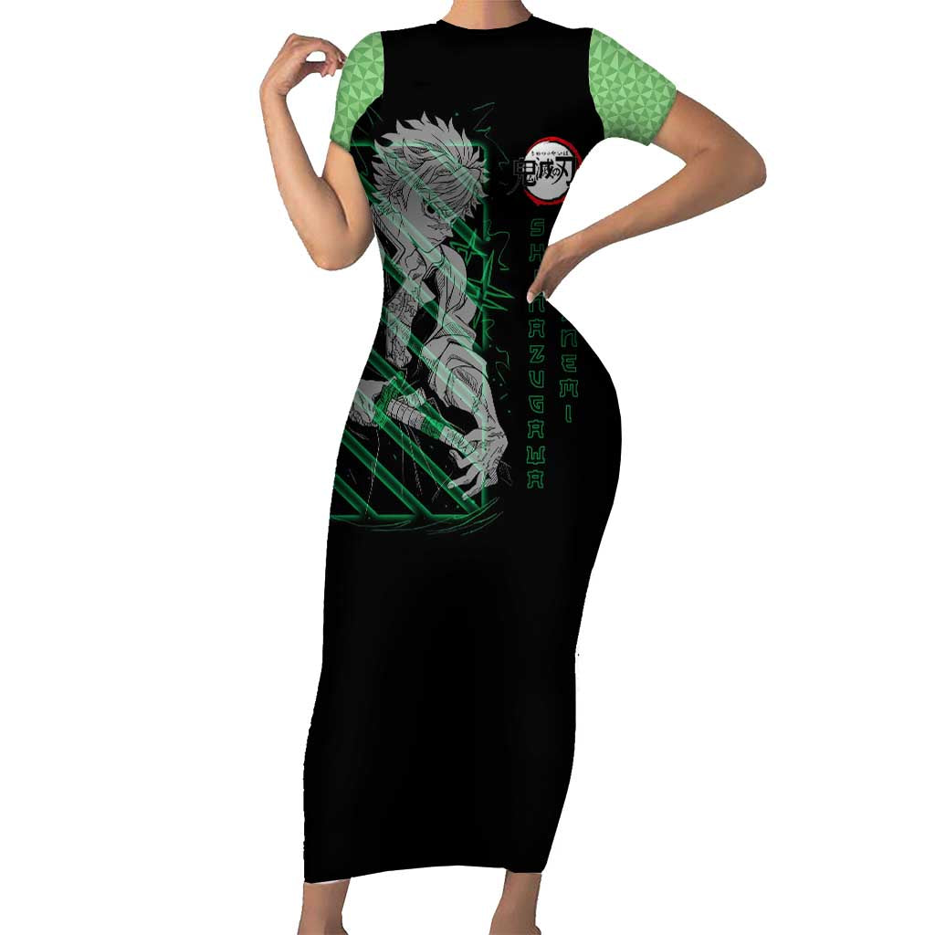 Shinazugawa Sanemi Demon Slayer Short Sleeve Bodycon Dress with Green and Black Grid Style Design - The Mazicc