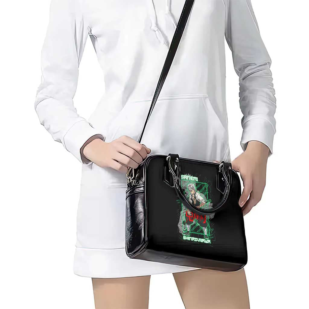 Shinazugawa Sanemi Demon Slayer Shoulder Handbag with Green and Black Grid Style Design - The Mazicc