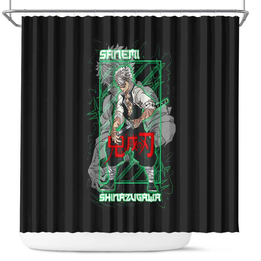 Shinazugawa Sanemi Demon Slayer Shower Curtain with Green and Black Grid Style Design - The Mazicc