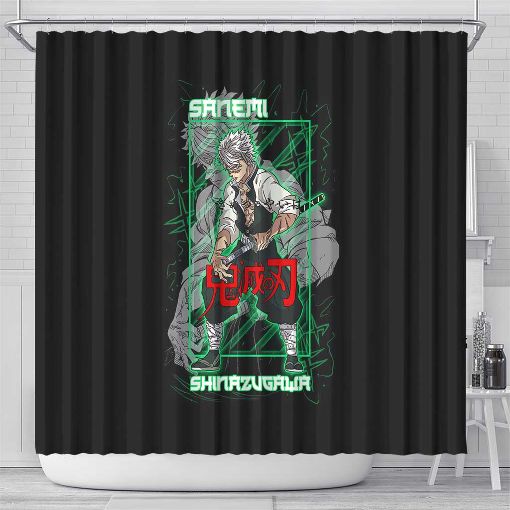 Shinazugawa Sanemi Demon Slayer Shower Curtain with Green and Black Grid Style Design - The Mazicc