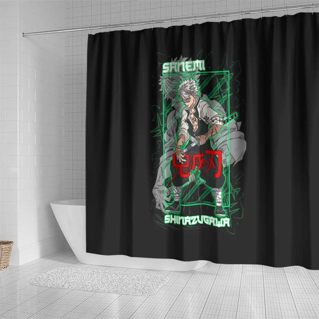 Shinazugawa Sanemi Demon Slayer Shower Curtain with Green and Black Grid Style Design - The Mazicc