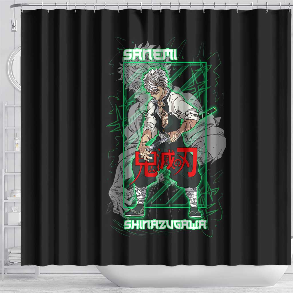 Shinazugawa Sanemi Demon Slayer Shower Curtain with Green and Black Grid Style Design - The Mazicc
