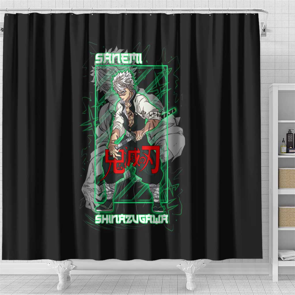 Shinazugawa Sanemi Demon Slayer Shower Curtain with Green and Black Grid Style Design - The Mazicc