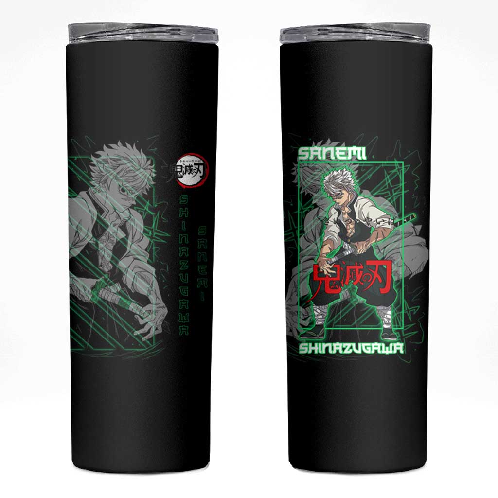 Shinazugawa Sanemi Demon Slayer Skinny Tumbler with Green and Black Grid Style Design - The Mazicc