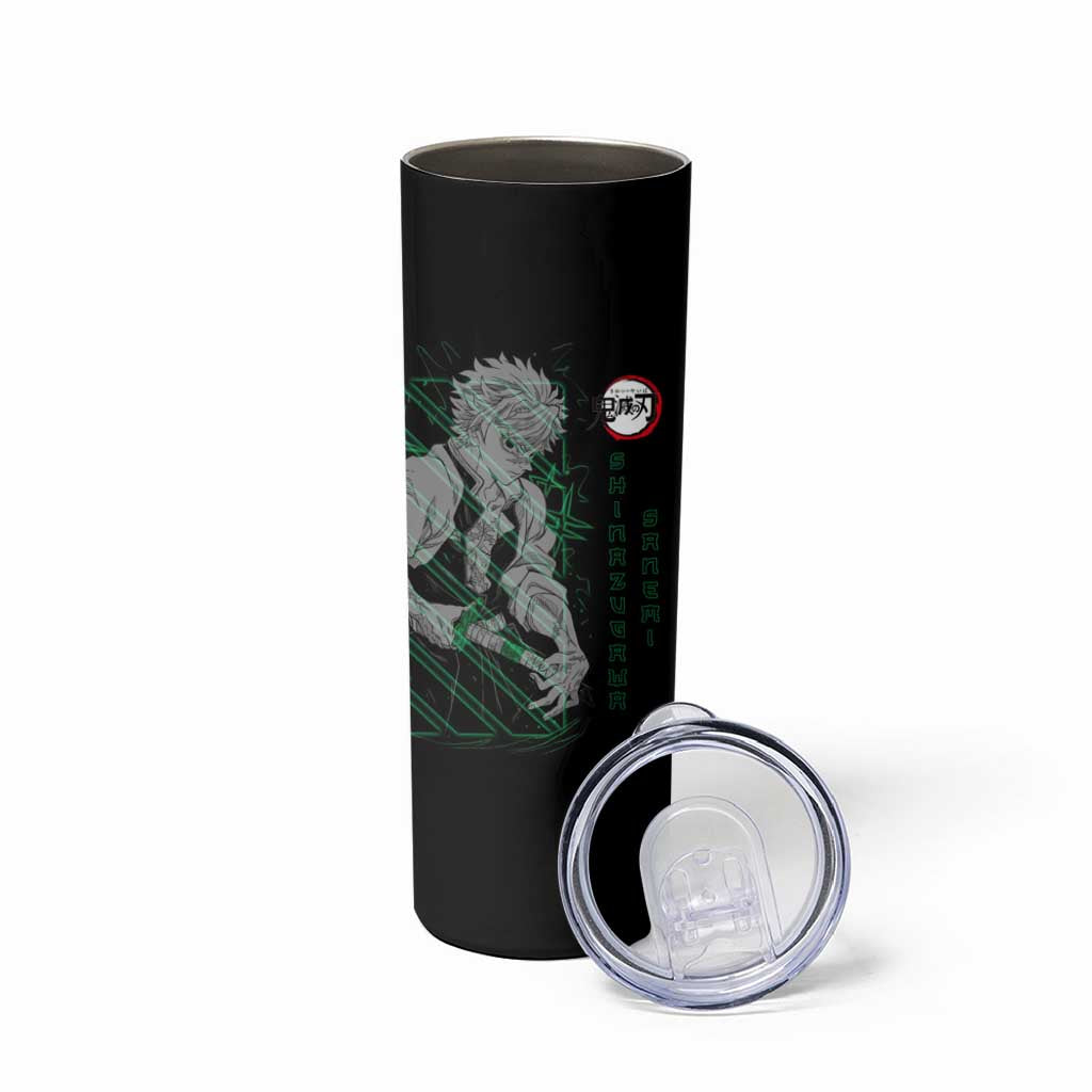 Shinazugawa Sanemi Demon Slayer Skinny Tumbler with Green and Black Grid Style Design - The Mazicc