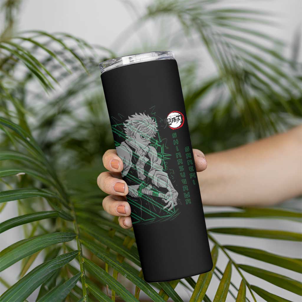 Shinazugawa Sanemi Demon Slayer Skinny Tumbler with Green and Black Grid Style Design - The Mazicc