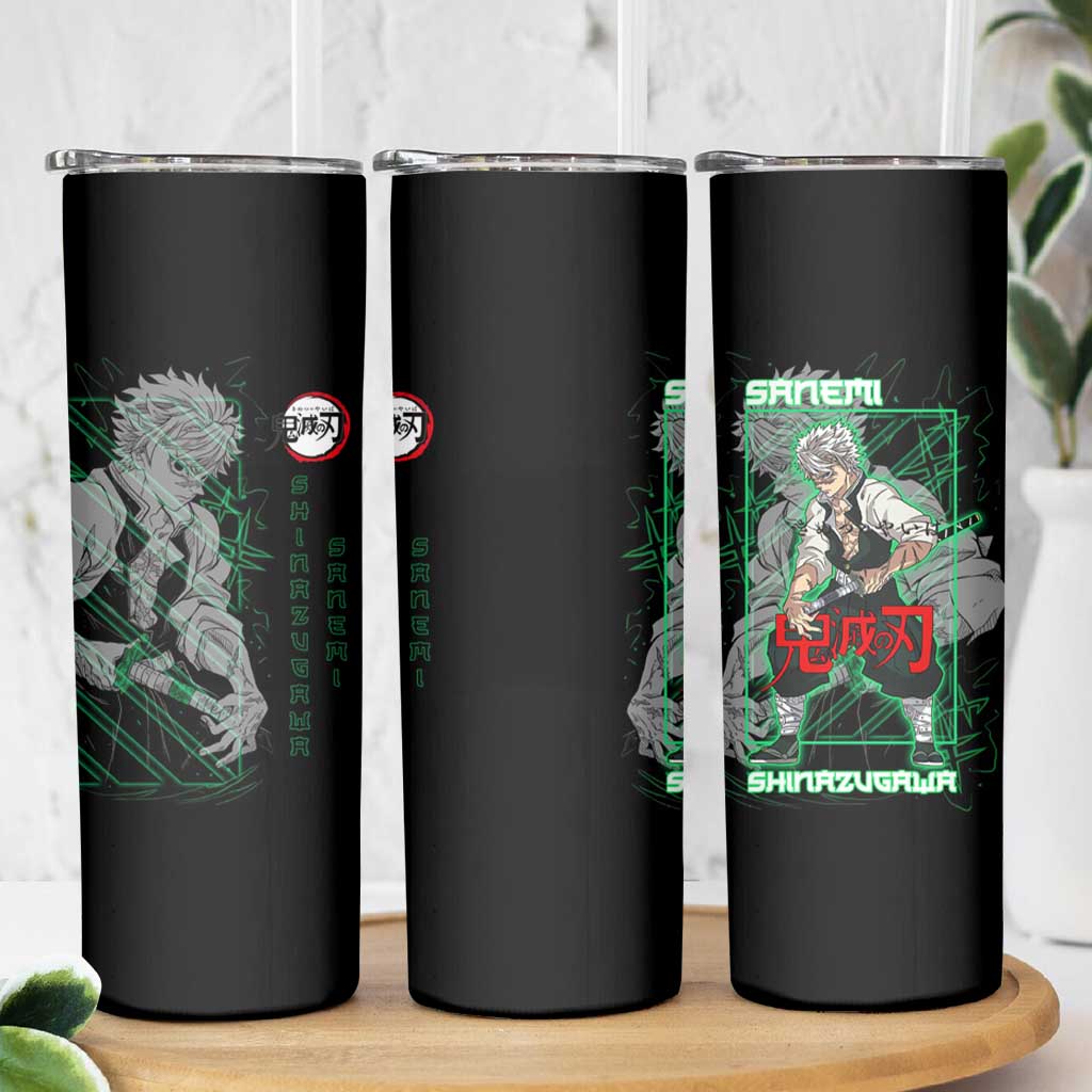 Shinazugawa Sanemi Demon Slayer Skinny Tumbler with Green and Black Grid Style Design - The Mazicc