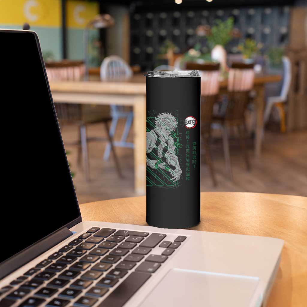 Shinazugawa Sanemi Demon Slayer Skinny Tumbler with Green and Black Grid Style Design - The Mazicc
