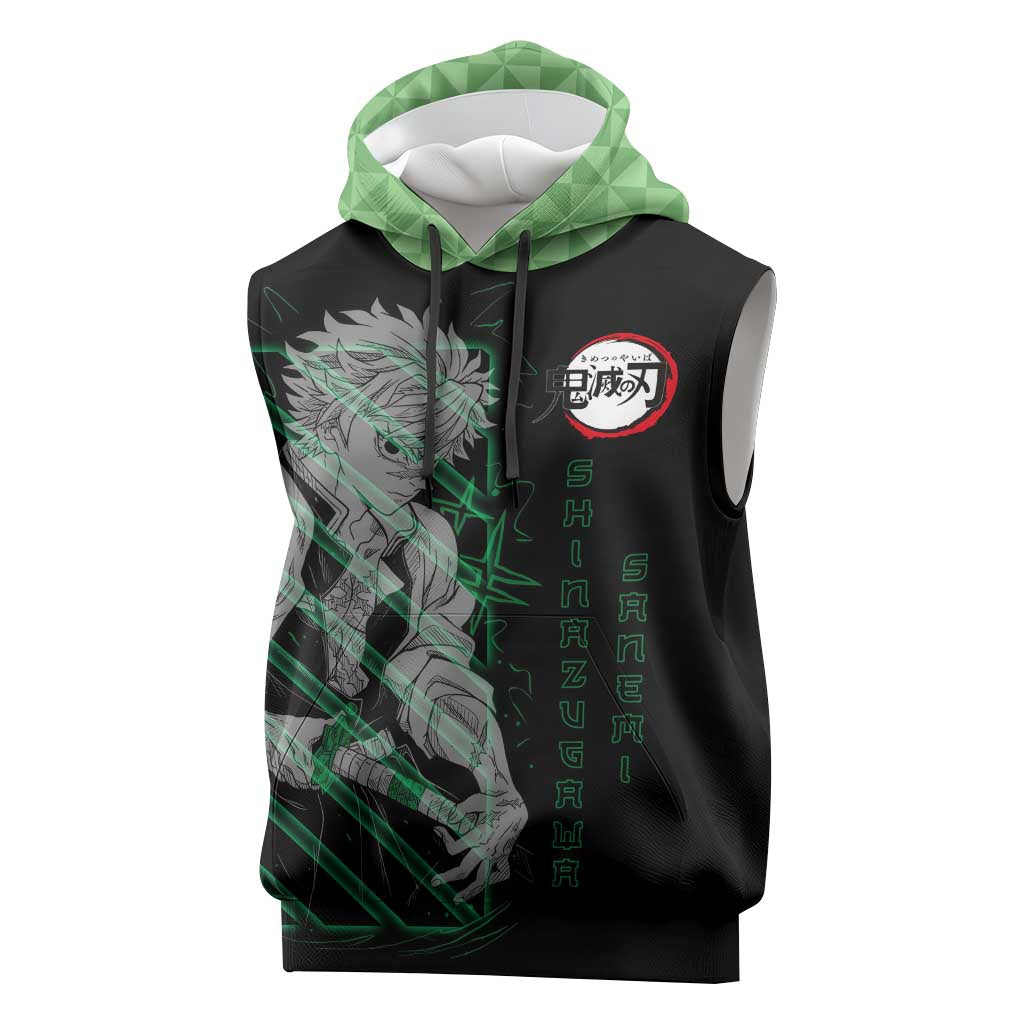 Shinazugawa Sanemi Demon Slayer Sleeveless Hoodie with Green and Black Grid Style Design - The Mazicc