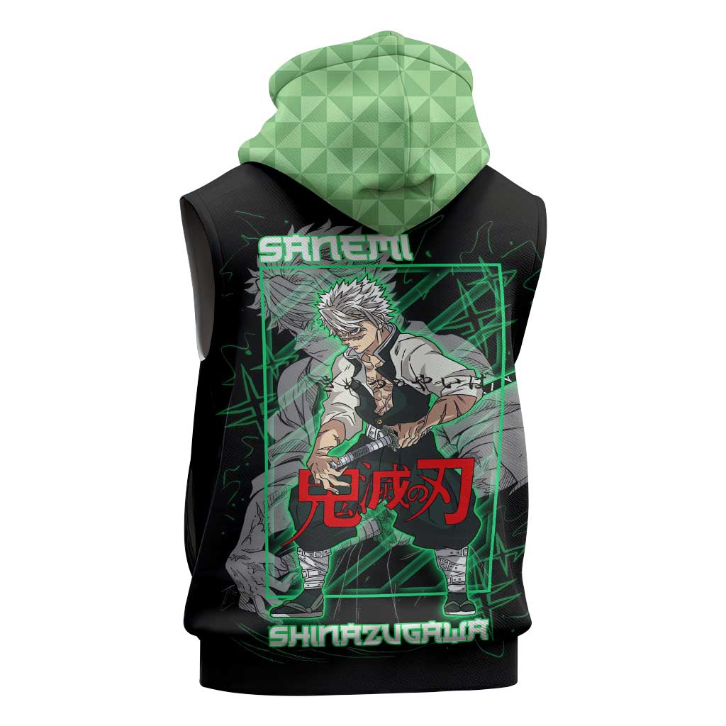 Shinazugawa Sanemi Demon Slayer Sleeveless Hoodie with Green and Black Grid Style Design - The Mazicc