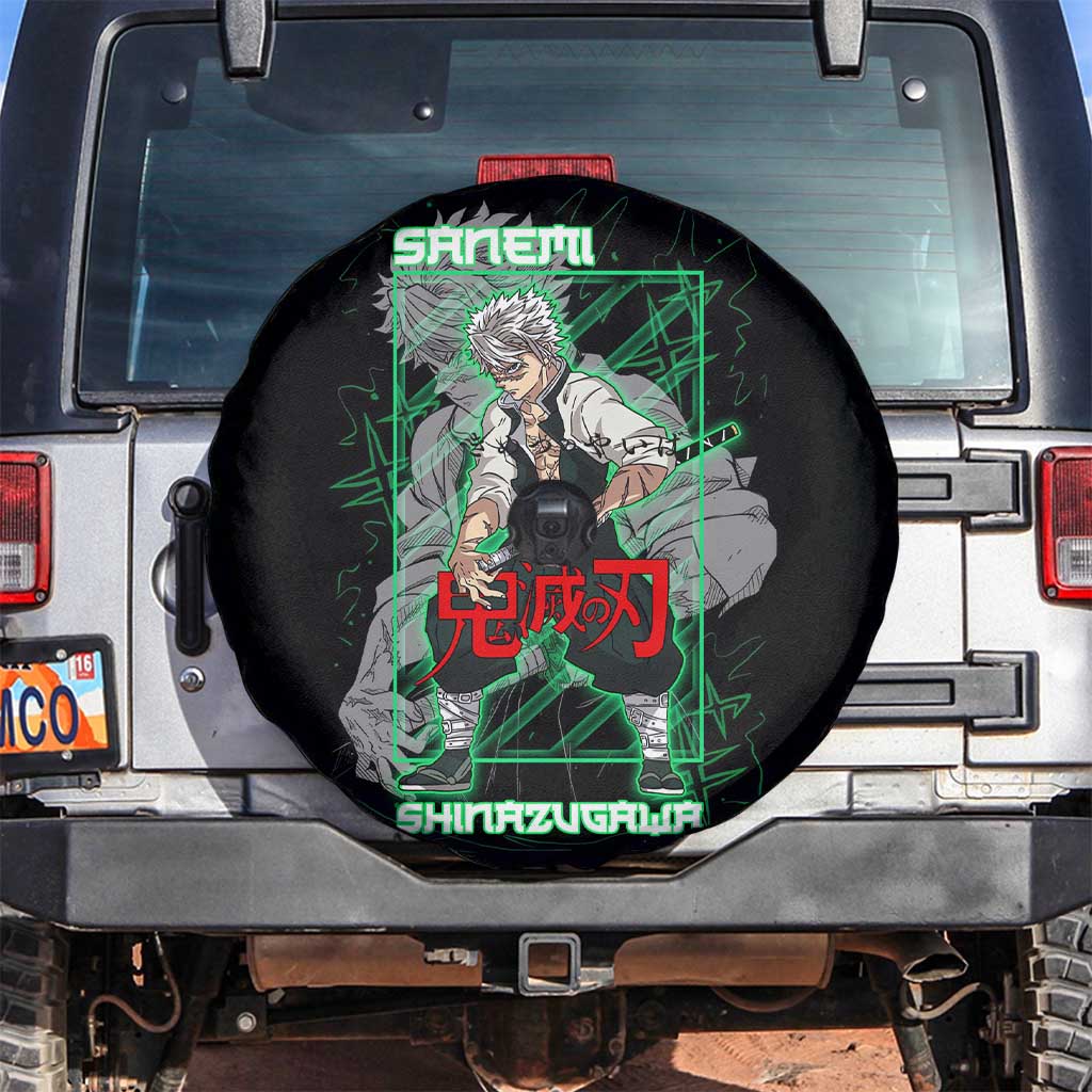 Shinazugawa Sanemi Demon Slayer Spare Tire Cover with Green and Black Grid Style Design - The Mazicc