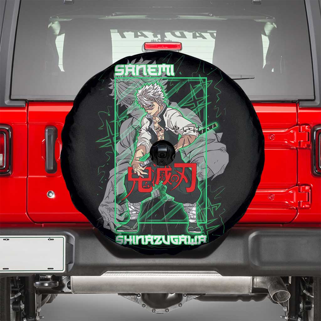 Shinazugawa Sanemi Demon Slayer Spare Tire Cover with Green and Black Grid Style Design - The Mazicc