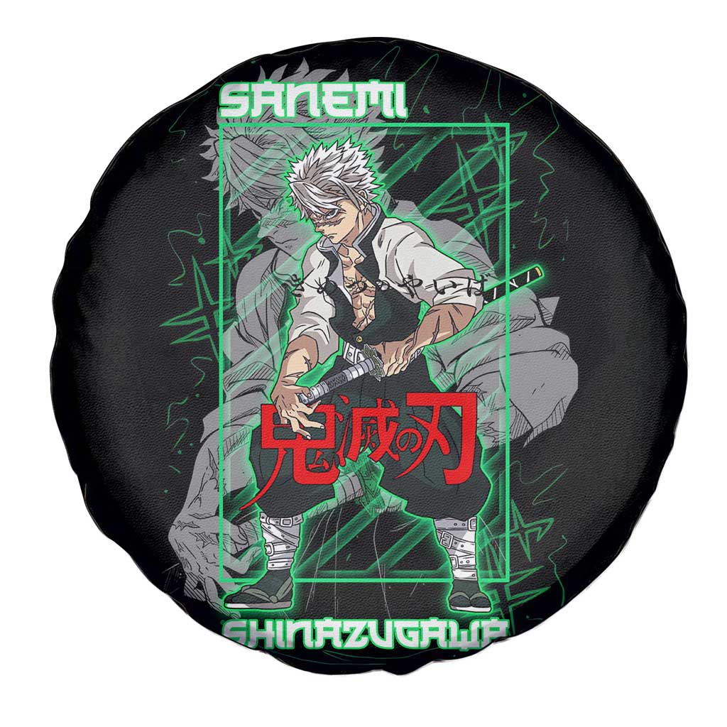 Shinazugawa Sanemi Demon Slayer Spare Tire Cover with Green and Black Grid Style Design - The Mazicc