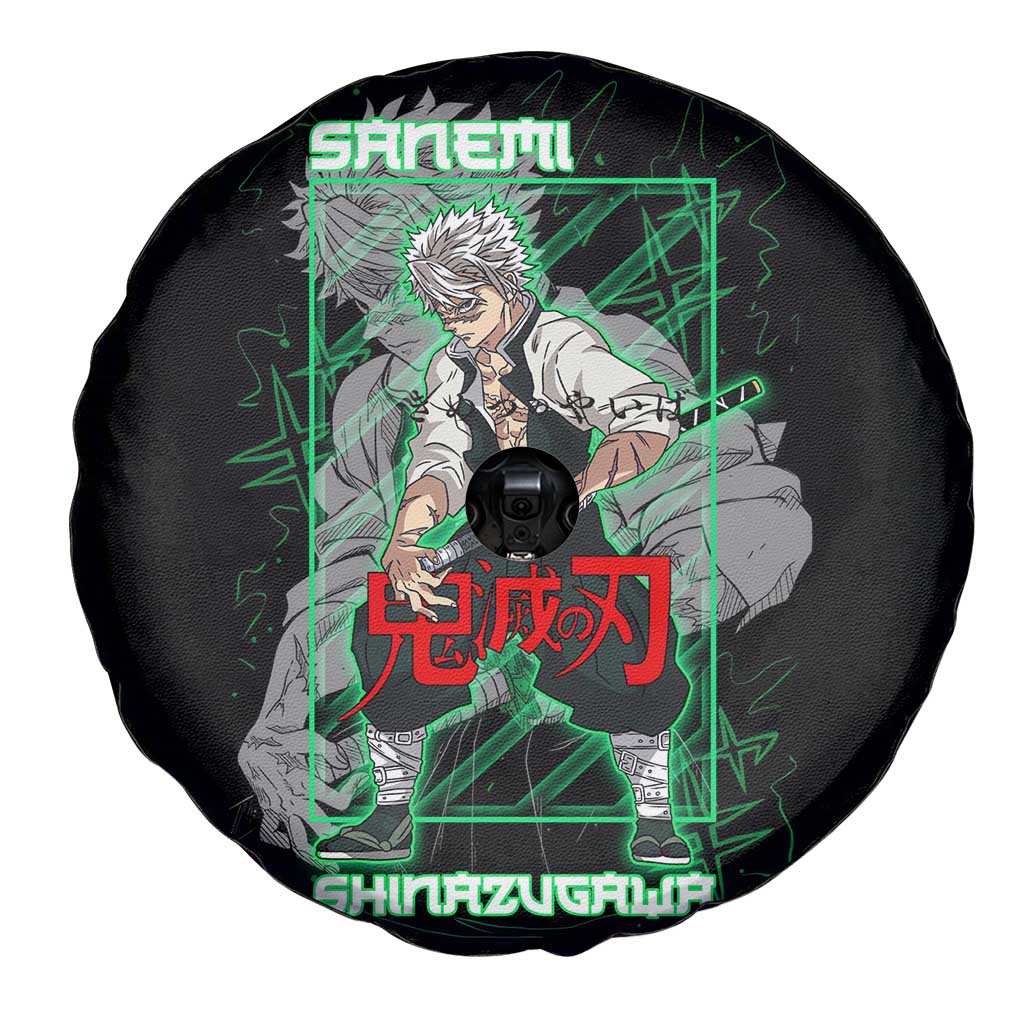 Shinazugawa Sanemi Demon Slayer Spare Tire Cover with Green and Black Grid Style Design - The Mazicc