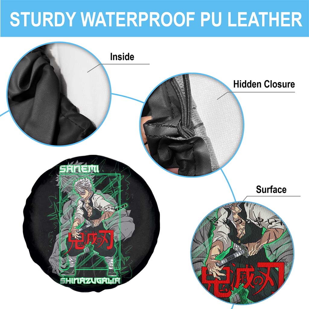 Shinazugawa Sanemi Demon Slayer Spare Tire Cover with Green and Black Grid Style Design - The Mazicc