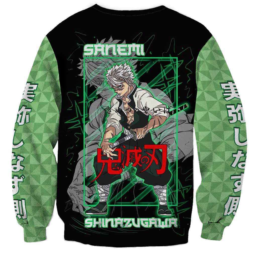 Shinazugawa Sanemi Demon Slayer Sweatshirt with Green and Black Grid Style Design - The Mazicc