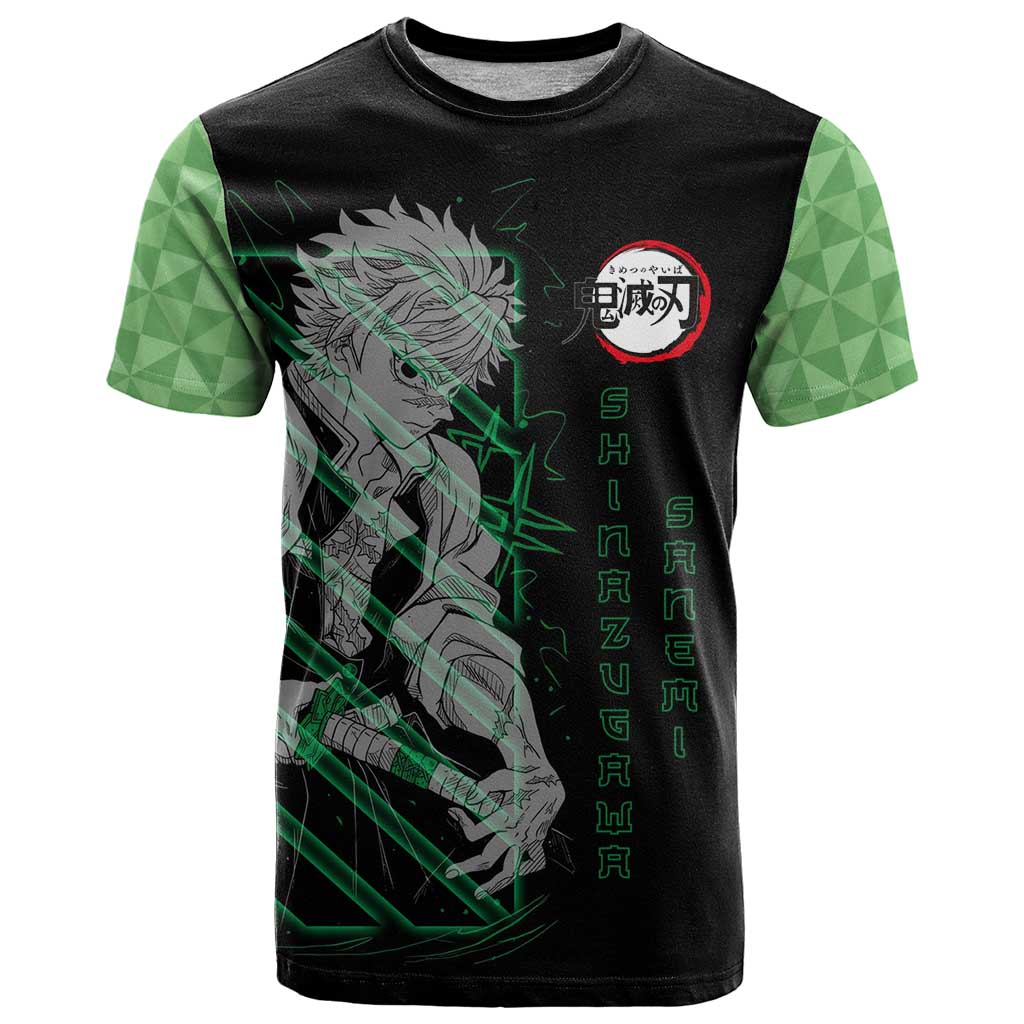 Shinazugawa Sanemi Demon Slayer T Shirt with Green and Black Grid Style Design - The Mazicc