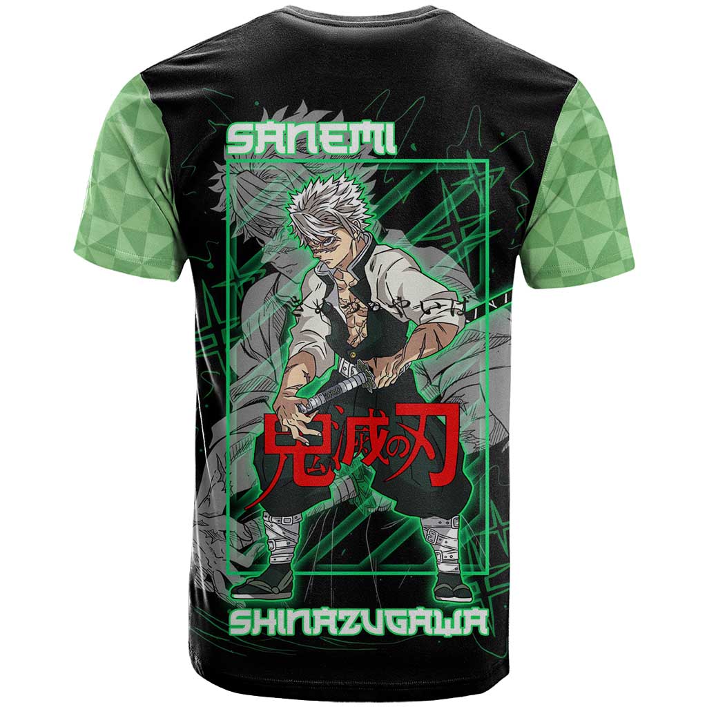 Shinazugawa Sanemi Demon Slayer T Shirt with Green and Black Grid Style Design - The Mazicc