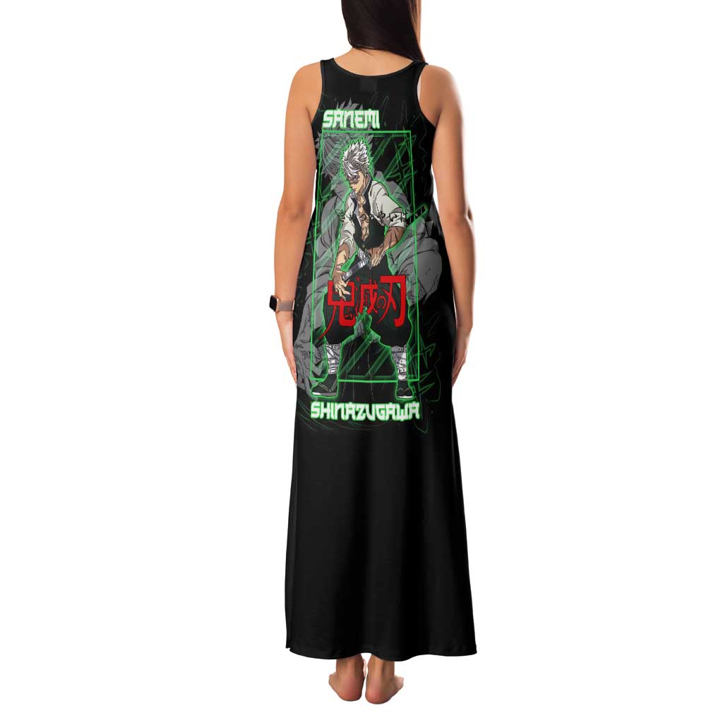 Shinazugawa Sanemi Demon Slayer Tank Maxi Dress with Green and Black Grid Style Design - The Mazicc