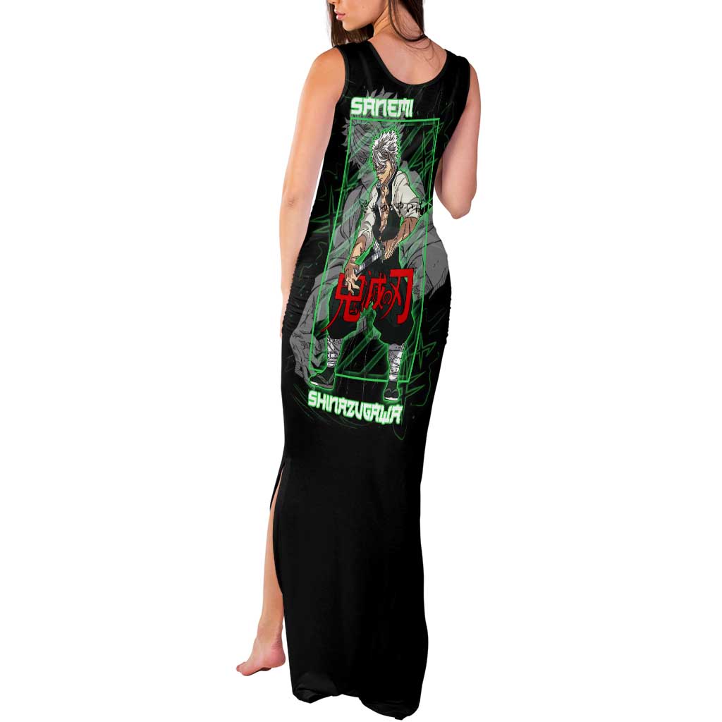 Shinazugawa Sanemi Demon Slayer Tank Maxi Dress with Green and Black Grid Style Design - The Mazicc