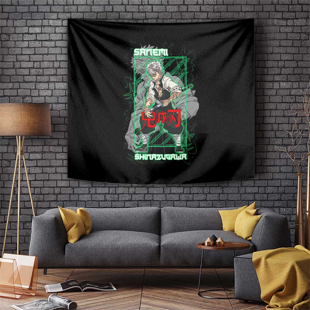 Shinazugawa Sanemi Demon Slayer Tapestry with Green and Black Grid Style Design - The Mazicc