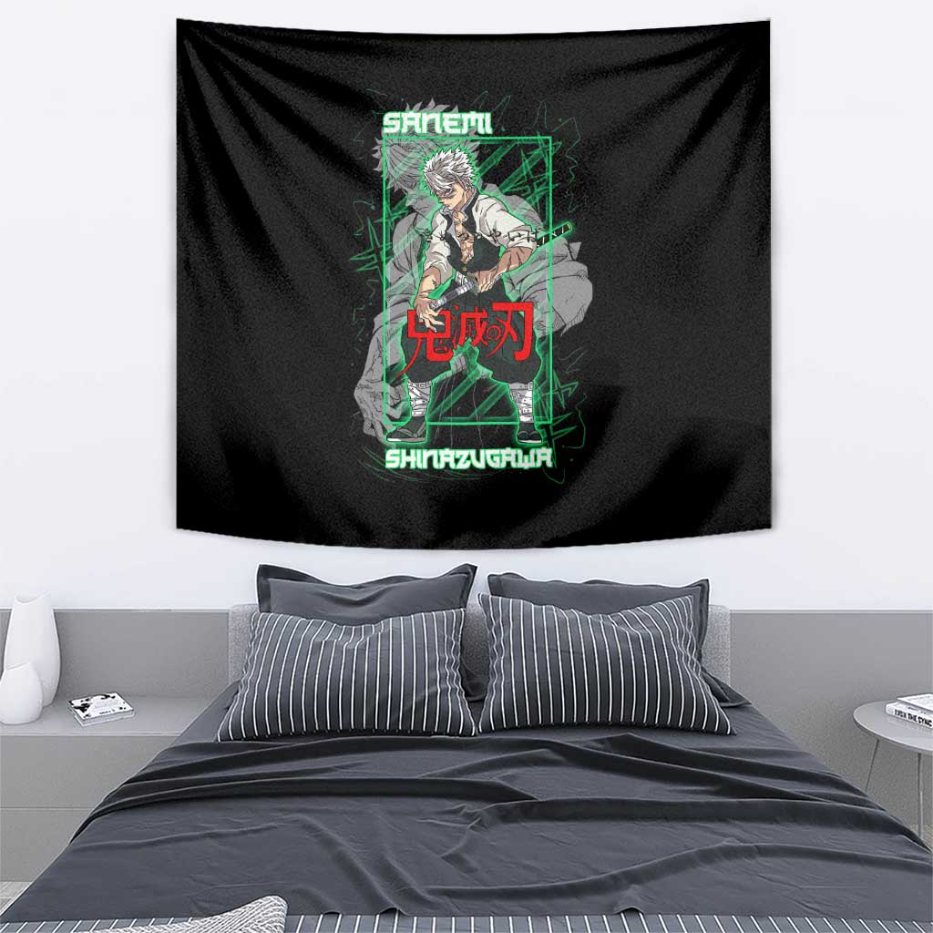 Shinazugawa Sanemi Demon Slayer Tapestry with Green and Black Grid Style Design - The Mazicc
