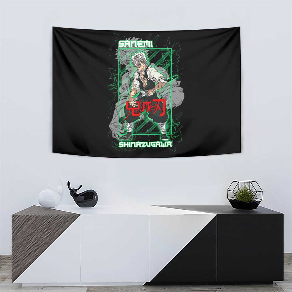 Shinazugawa Sanemi Demon Slayer Tapestry with Green and Black Grid Style Design - The Mazicc