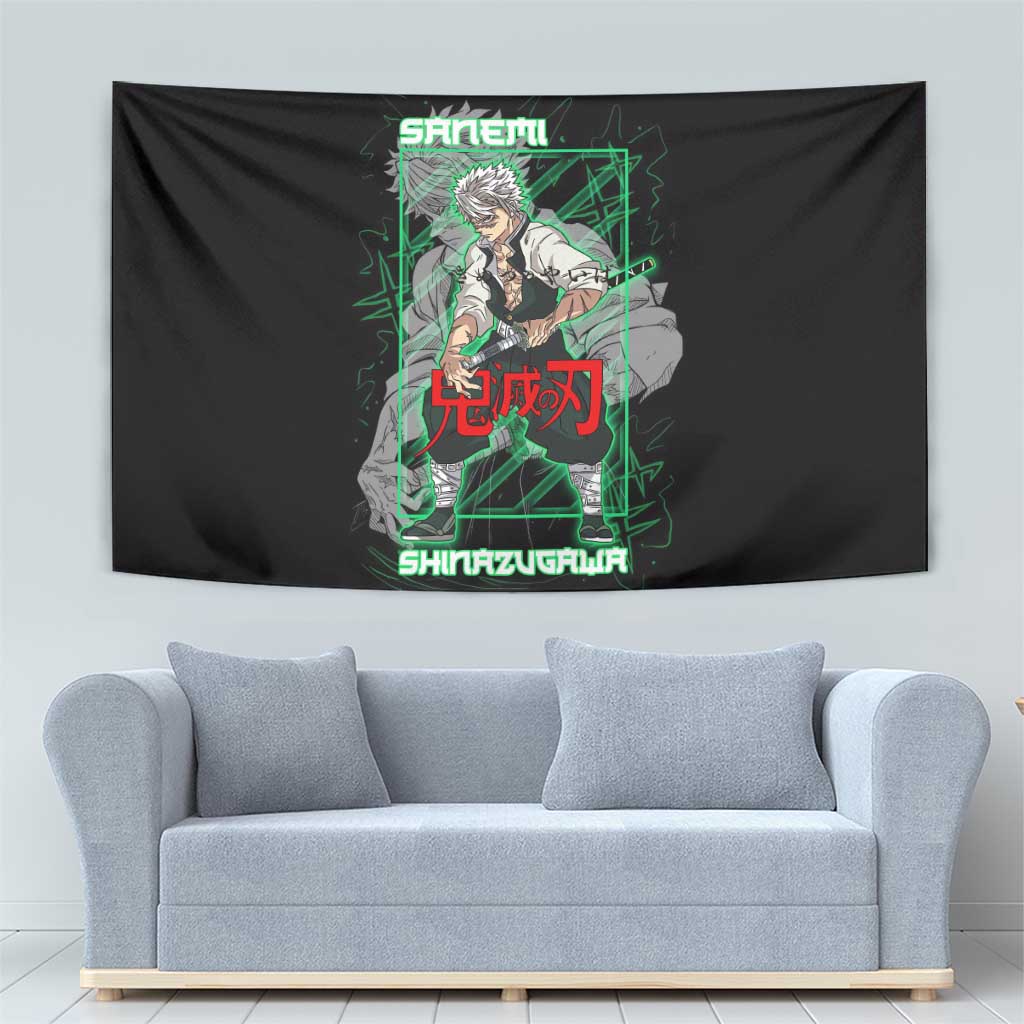 Shinazugawa Sanemi Demon Slayer Tapestry with Green and Black Grid Style Design - The Mazicc