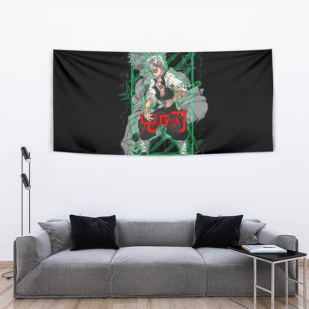 Shinazugawa Sanemi Demon Slayer Tapestry with Green and Black Grid Style Design - The Mazicc