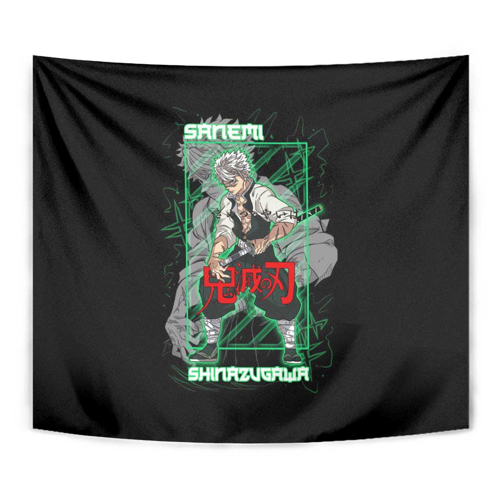 Shinazugawa Sanemi Demon Slayer Tapestry with Green and Black Grid Style Design - The Mazicc