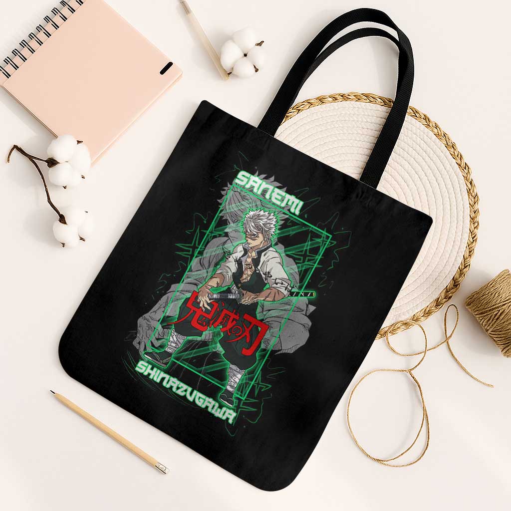 Shinazugawa Sanemi Demon Slayer Tote Bag with Green and Black Grid Style Design - The Mazicc
