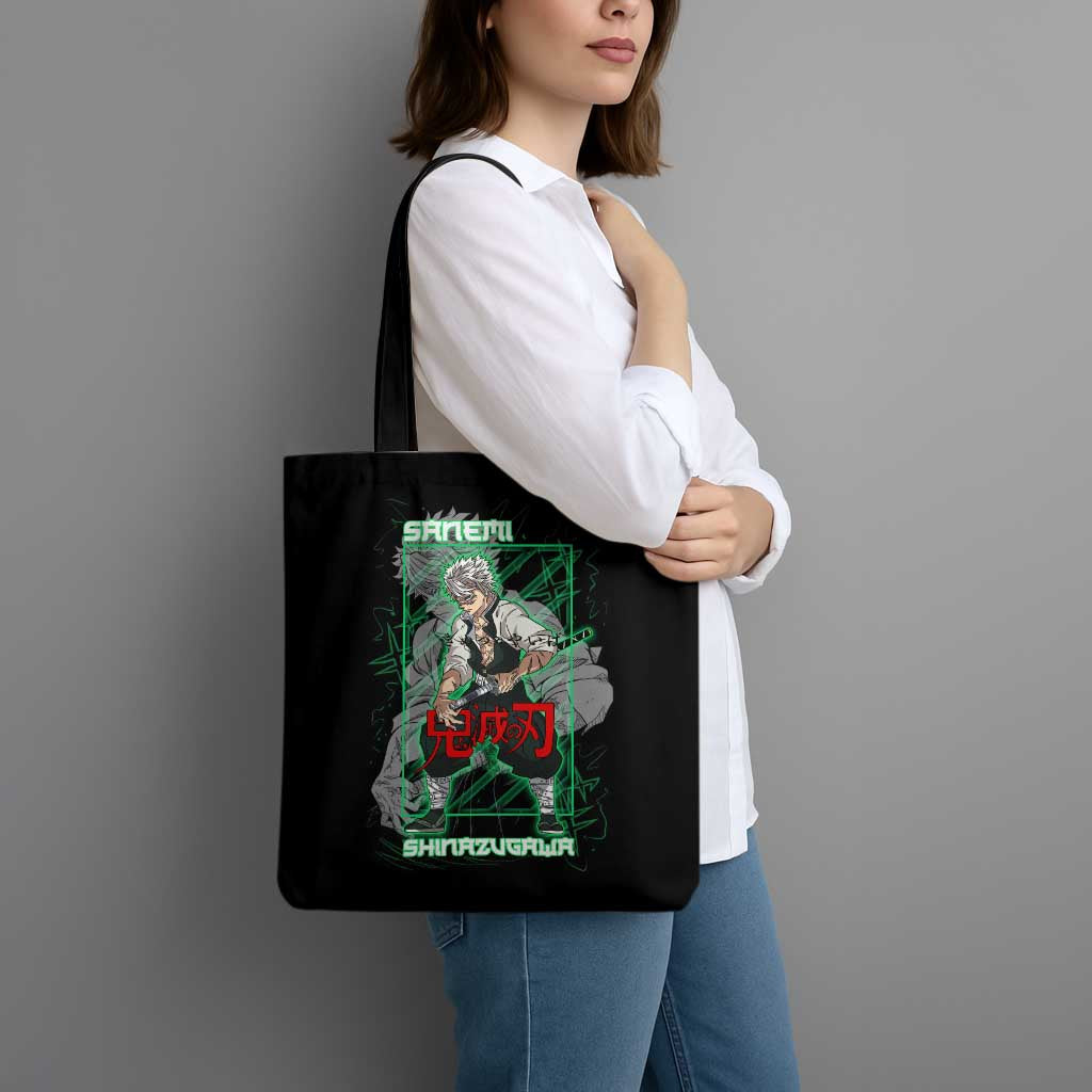 Shinazugawa Sanemi Demon Slayer Tote Bag with Green and Black Grid Style Design - The Mazicc