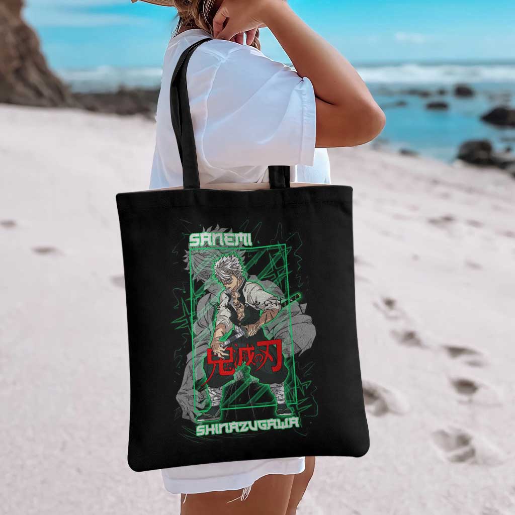 Shinazugawa Sanemi Demon Slayer Tote Bag with Green and Black Grid Style Design - The Mazicc