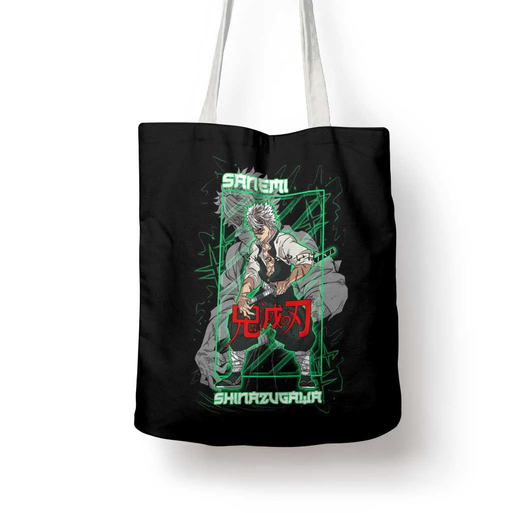 Shinazugawa Sanemi Demon Slayer Tote Bag with Green and Black Grid Style Design - The Mazicc