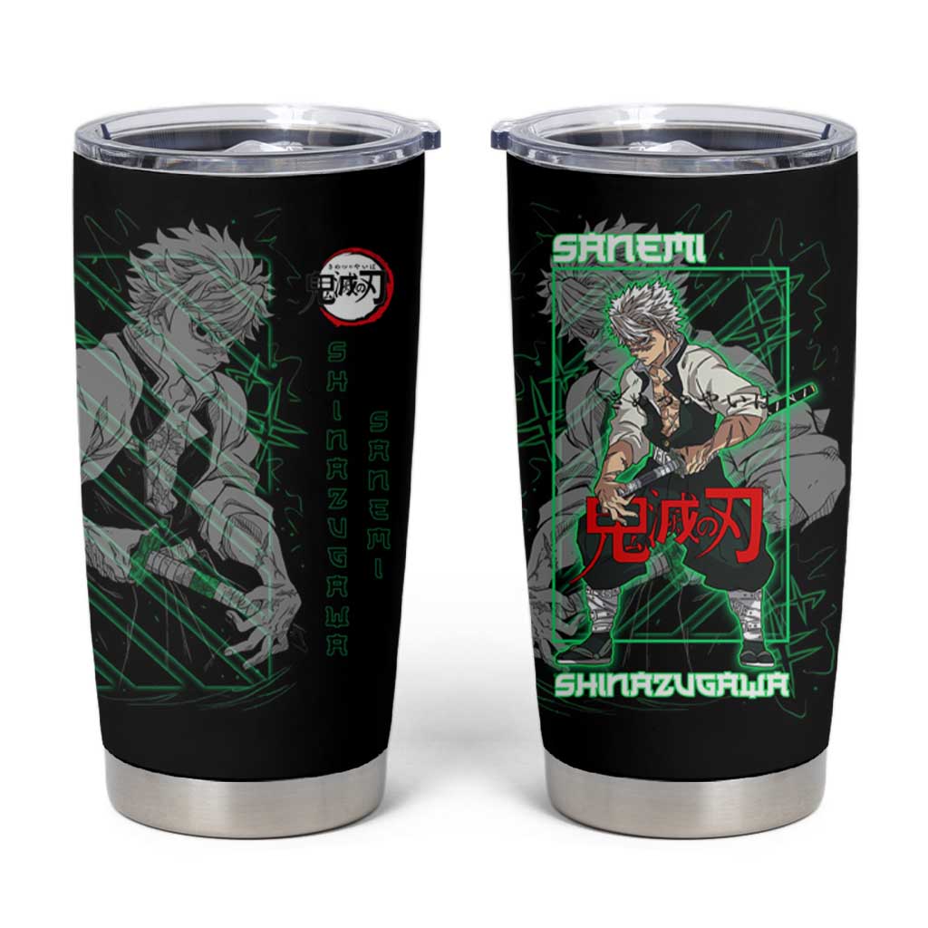 Shinazugawa Sanemi Demon Slayer Tumbler Cup with Green and Black Grid Style Design - The Mazicc