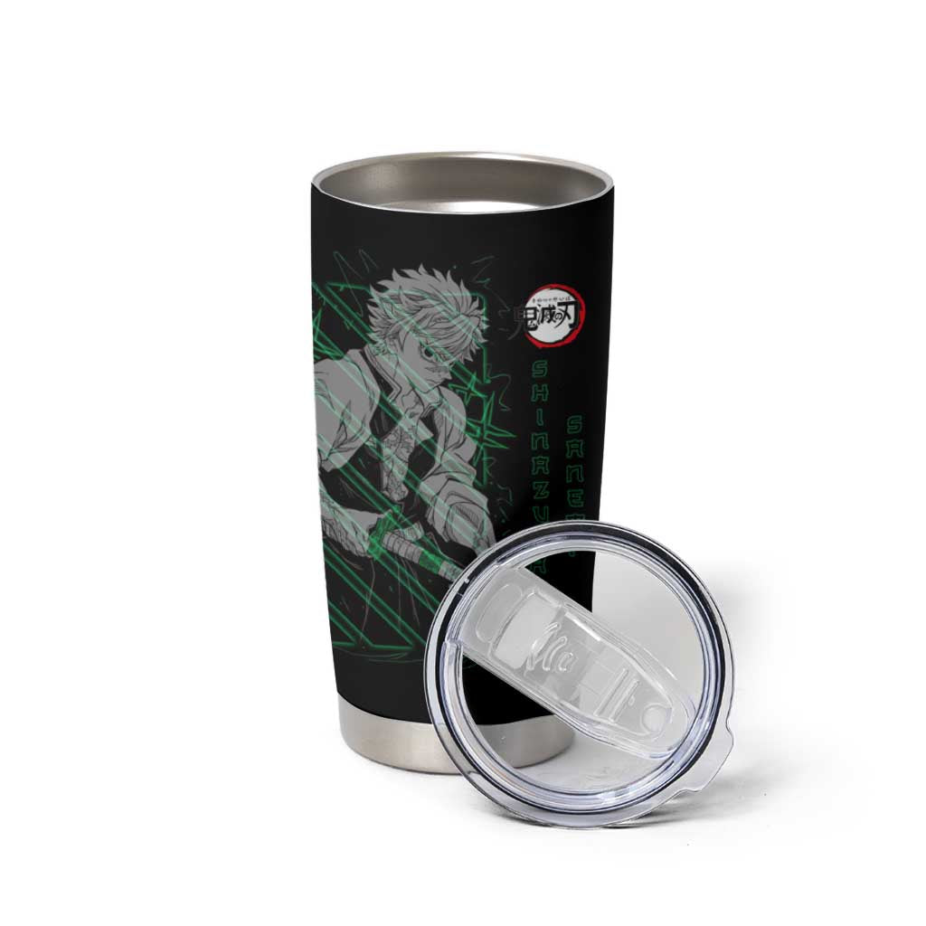Shinazugawa Sanemi Demon Slayer Tumbler Cup with Green and Black Grid Style Design - The Mazicc