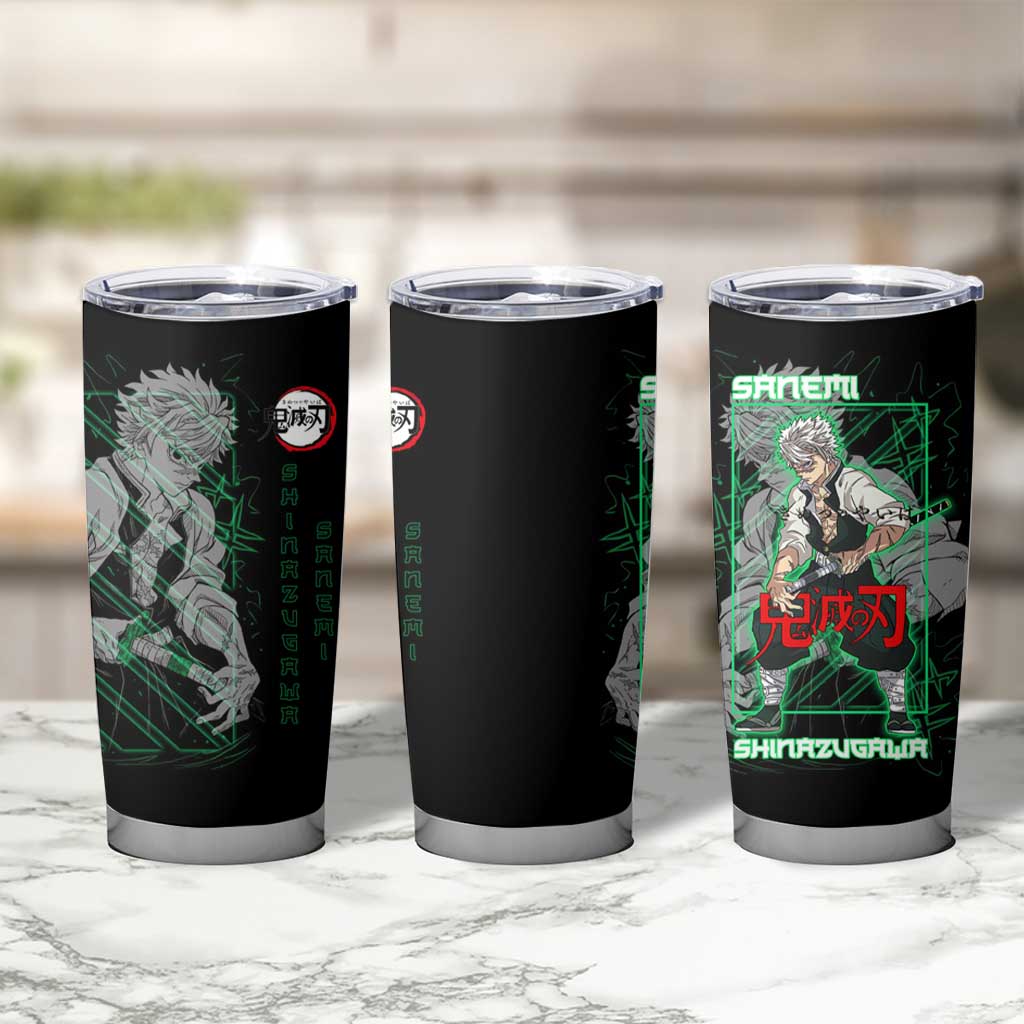 Shinazugawa Sanemi Demon Slayer Tumbler Cup with Green and Black Grid Style Design - The Mazicc