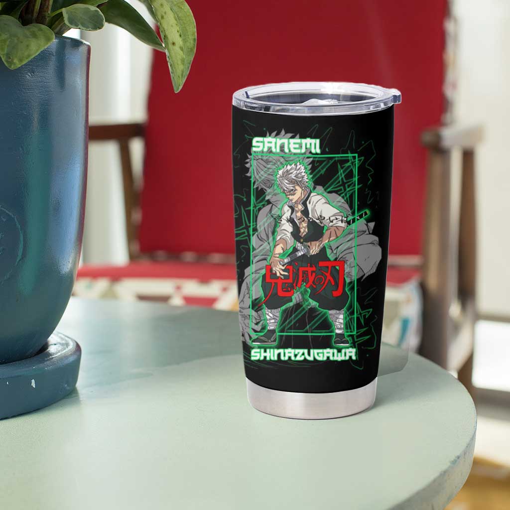 Shinazugawa Sanemi Demon Slayer Tumbler Cup with Green and Black Grid Style Design - The Mazicc
