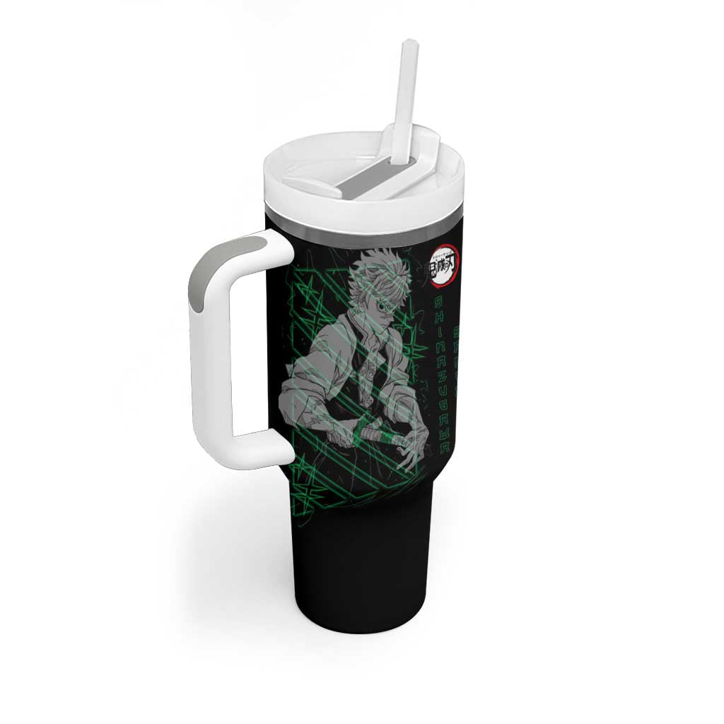 Shinazugawa Sanemi Demon Slayer Tumbler With Handle with Green and Black Grid Style Design - The Mazicc