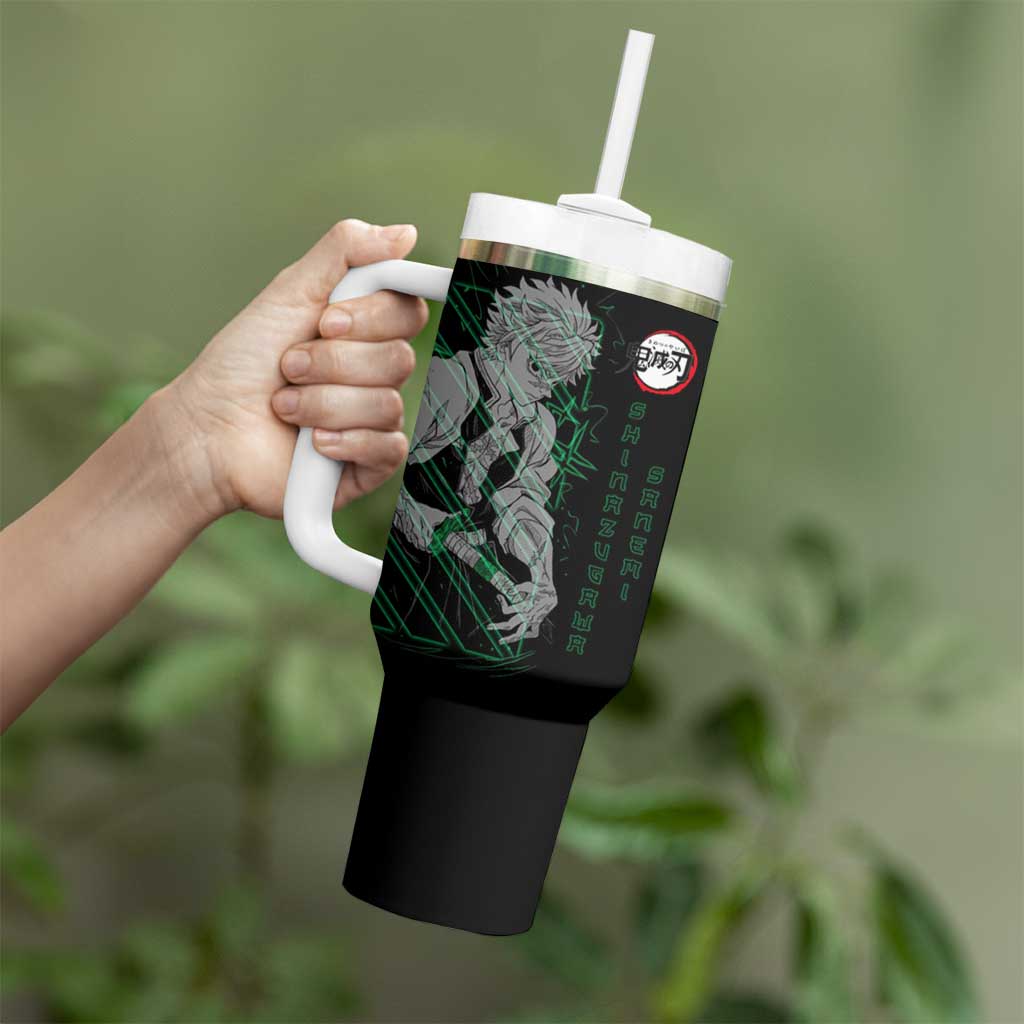 Shinazugawa Sanemi Demon Slayer Tumbler With Handle with Green and Black Grid Style Design - The Mazicc
