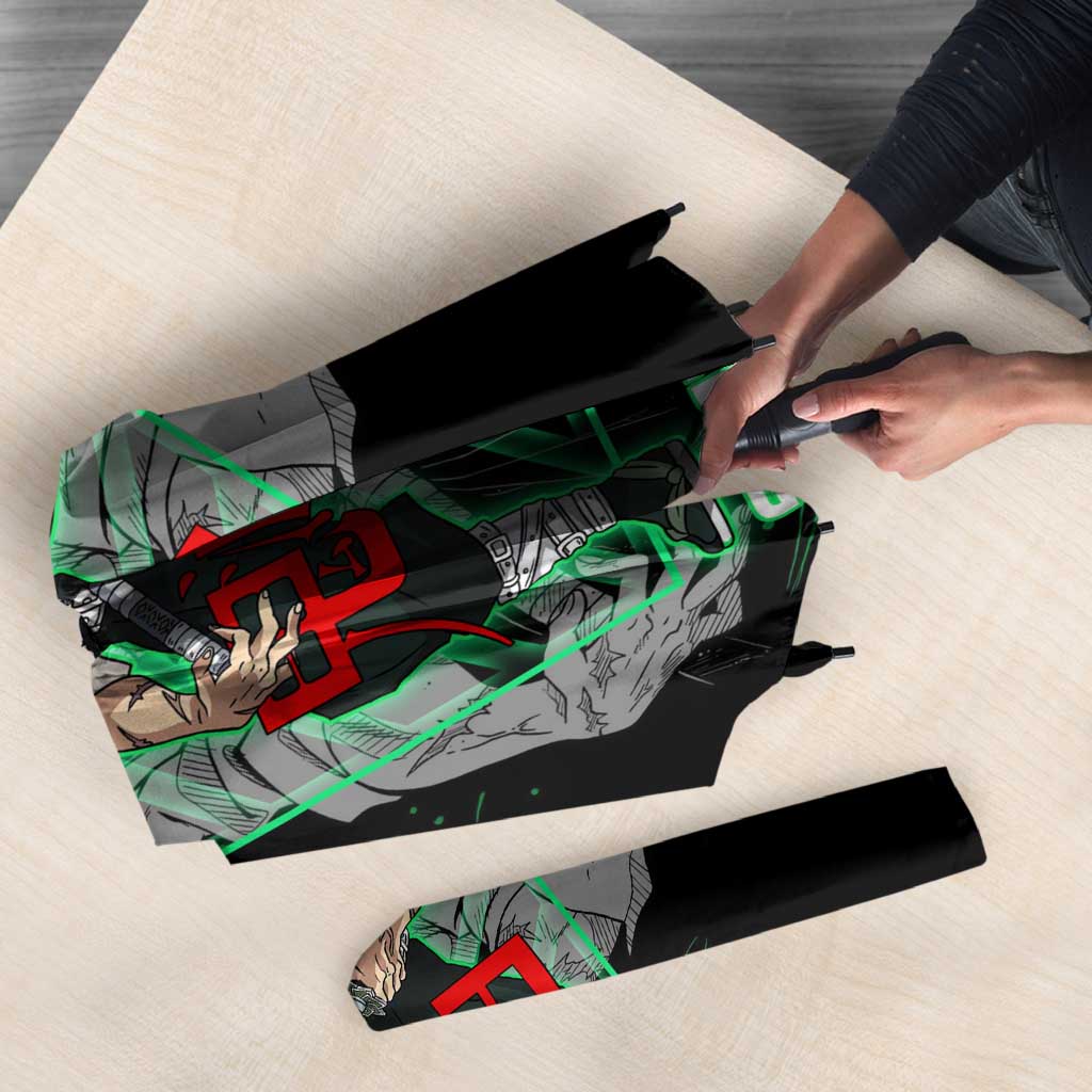 Shinazugawa Sanemi Demon Slayer Umbrella with Green and Black Grid Style Design - The Mazicc