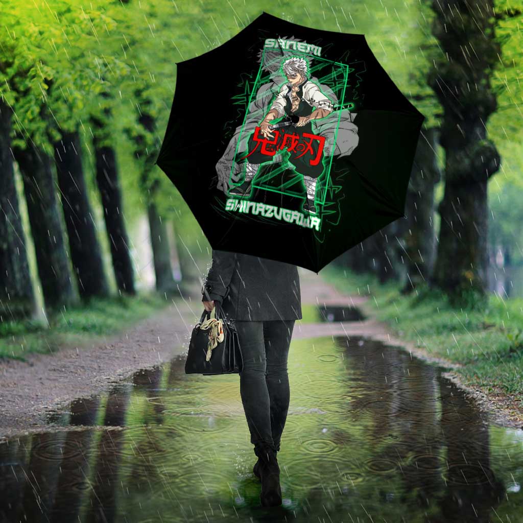 Shinazugawa Sanemi Demon Slayer Umbrella with Green and Black Grid Style Design - The Mazicc