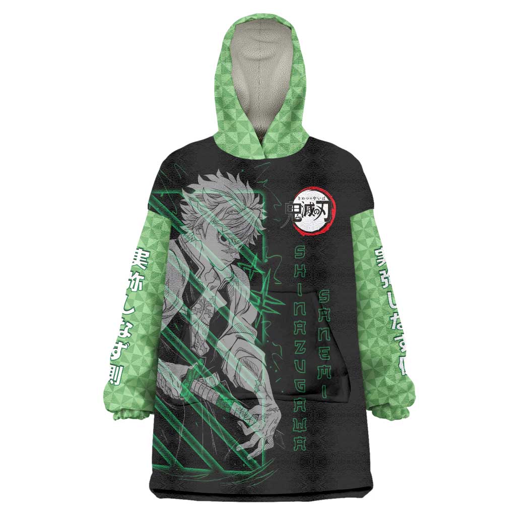 Shinazugawa Sanemi Demon Slayer Wearable Blanket Hoodie with Green and Black Grid Style Design - The Mazicc