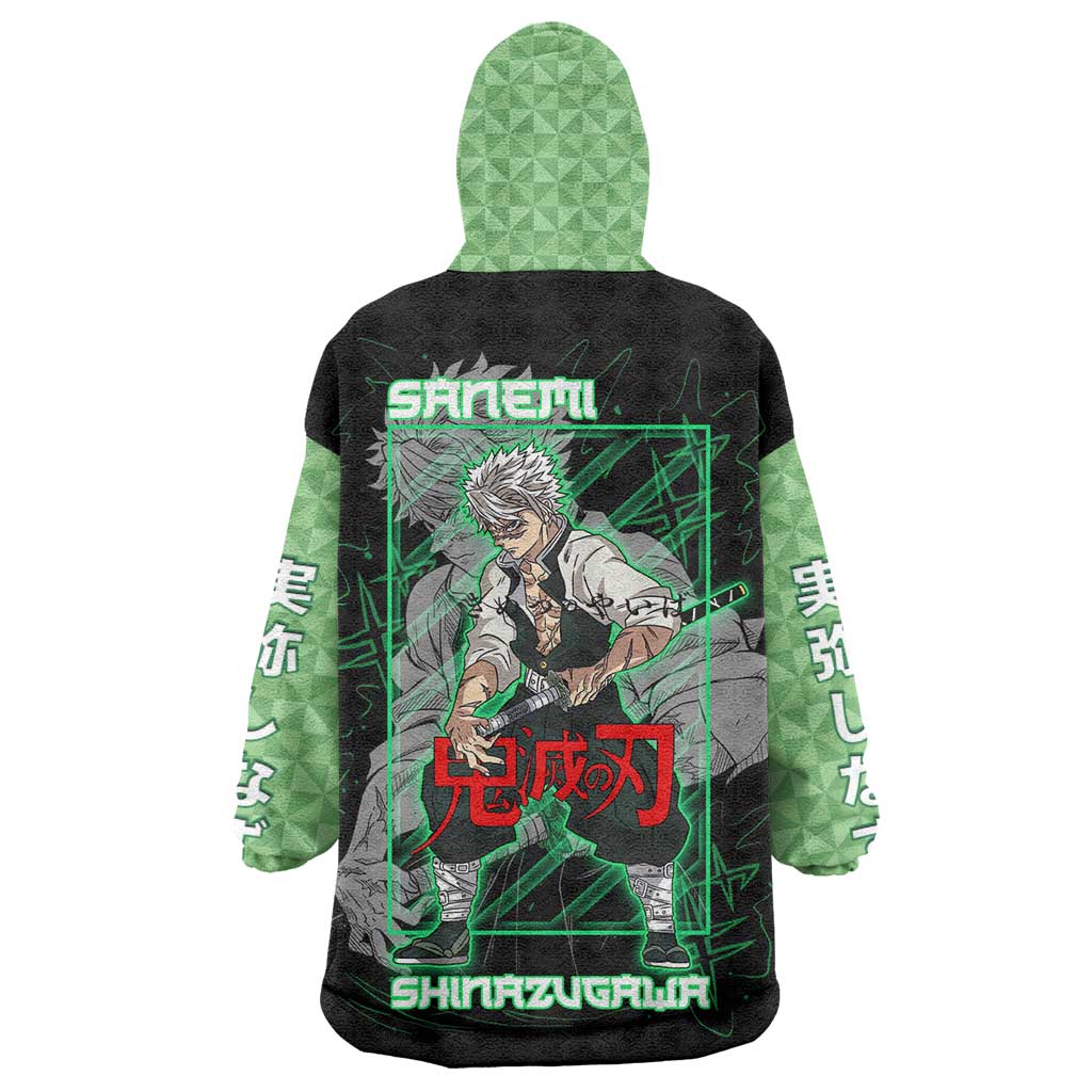 Shinazugawa Sanemi Demon Slayer Wearable Blanket Hoodie with Green and Black Grid Style Design - The Mazicc