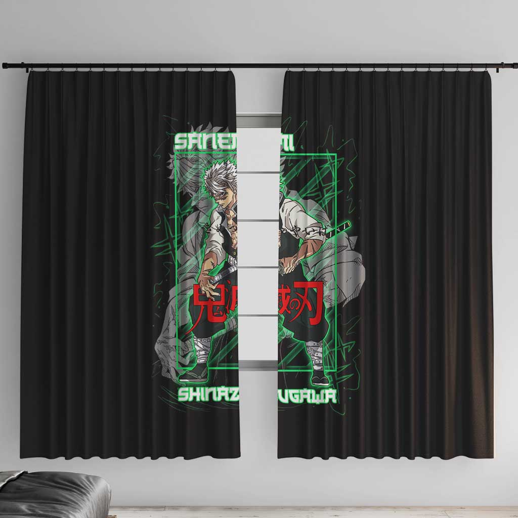 Shinazugawa Sanemi Demon Slayer Window Curtain with Green and Black Grid Style Design - The Mazicc