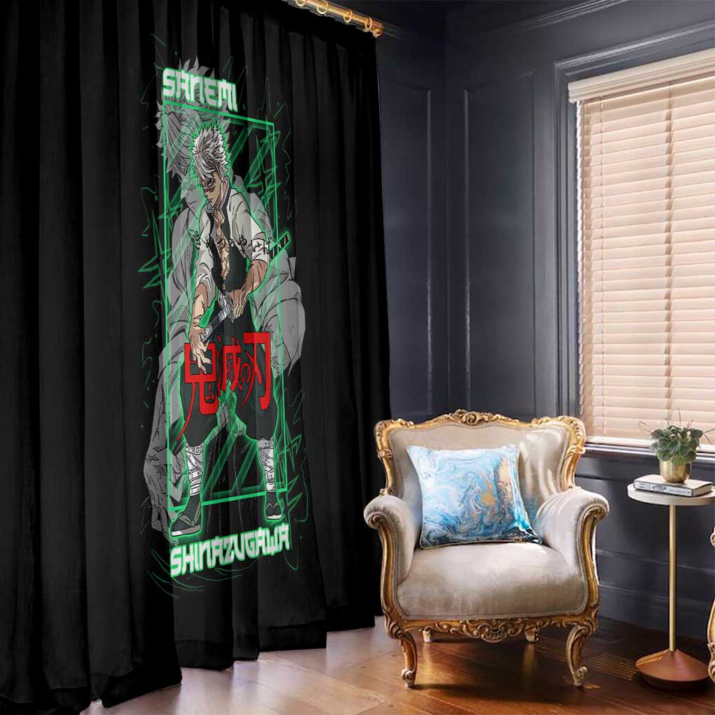 Shinazugawa Sanemi Demon Slayer Window Curtain with Green and Black Grid Style Design - The Mazicc