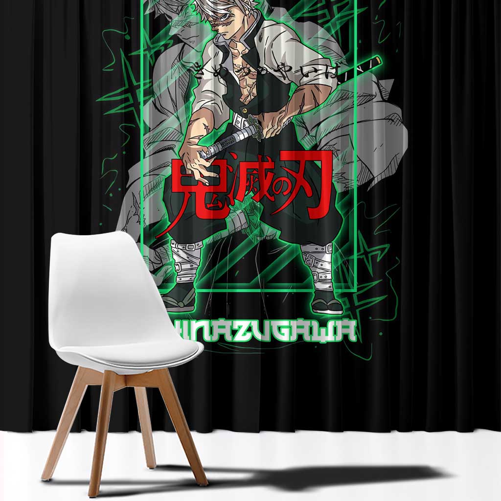 Shinazugawa Sanemi Demon Slayer Window Curtain with Green and Black Grid Style Design - The Mazicc