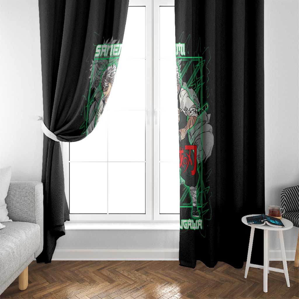 Shinazugawa Sanemi Demon Slayer Window Curtain with Green and Black Grid Style Design - The Mazicc